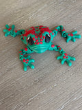 3D Printed Articulated Frog Toy with Green Body and Red Spots for Kids' Play
