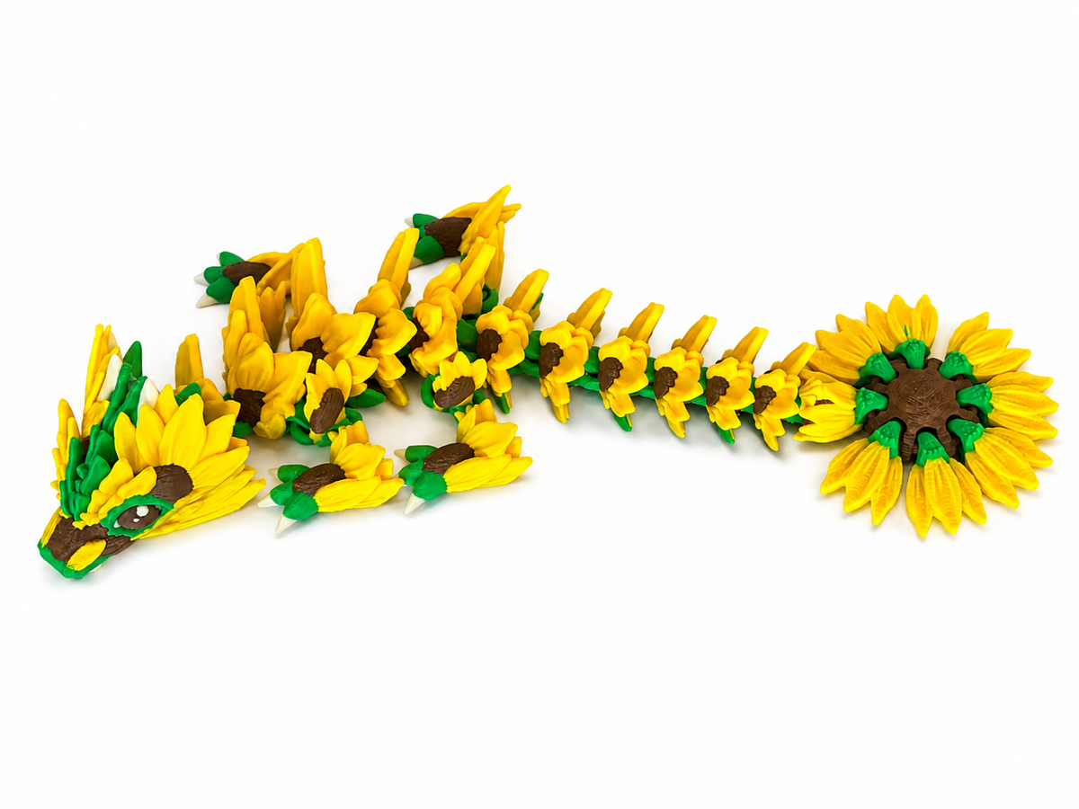 Baby Sunflower Dragon Articulated- Yellow and Green Design with Sunflower Pattern