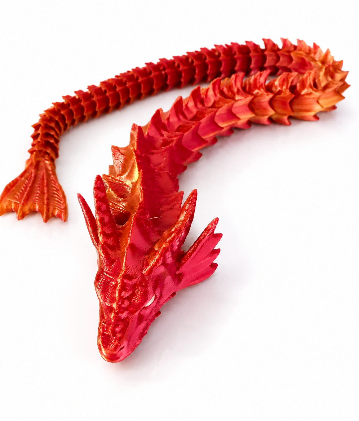Articulated Water Dragon Flexi Toy – 3D Printed Crystal Red & Gold Fidget Dragon
