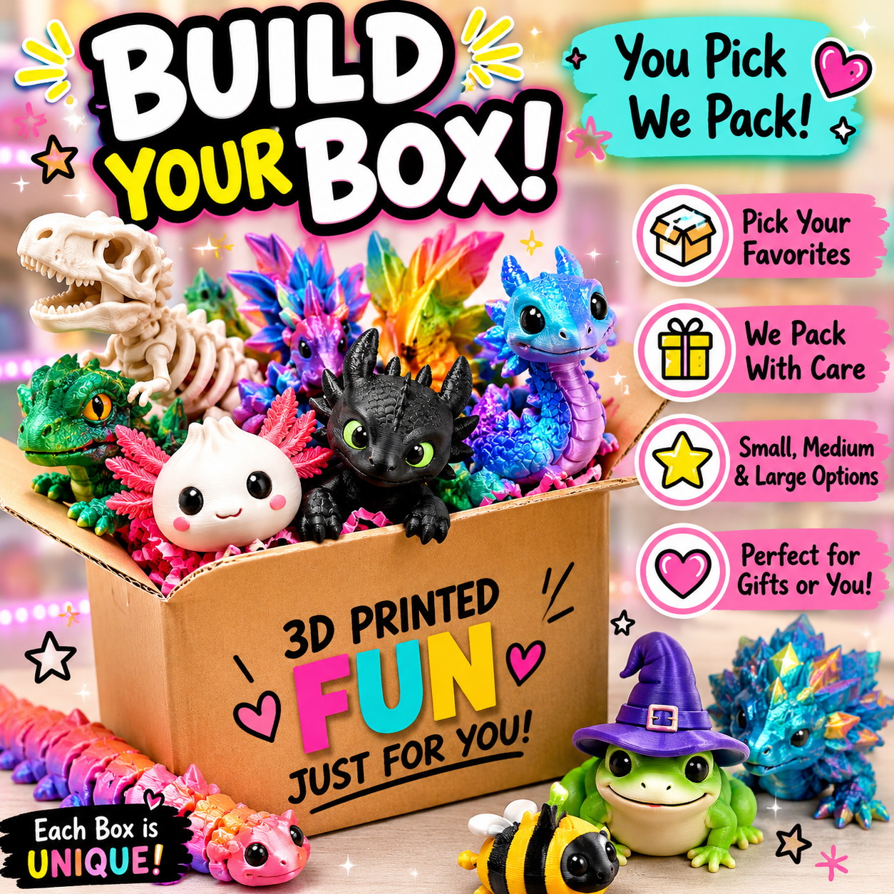 Custom Build-A-Box | Dragons, Axolotls, Dino & More!