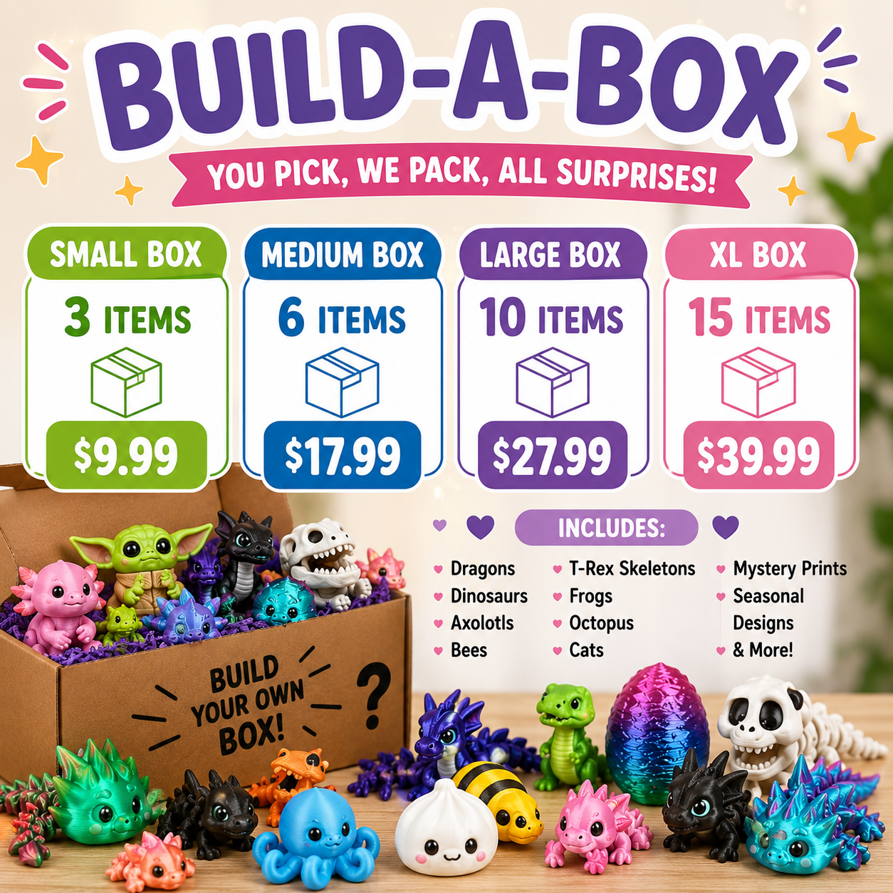 Custom Build-A-Box | Dragons, Axolotls, Dino & More!