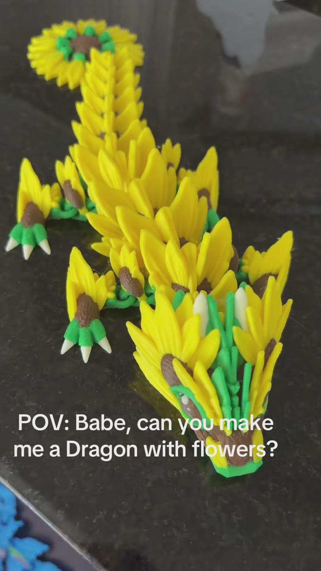 Baby Sunflower Dragon Articulated- Yellow and Green Design with Sunflower Pattern